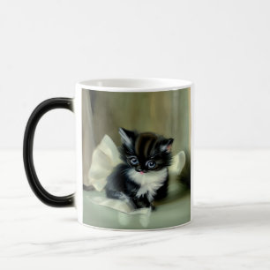 Vintage Black and White Kitten Tongue Sticking Out Magic Mug
