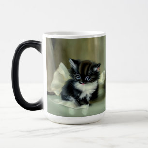 Vintage Black and White Kitten Tongue Sticking Out Magic Mug
