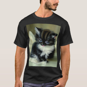 Vintage Black and White Kitten Tongue Sticking Out T-Shirt