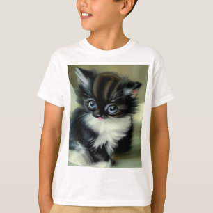 Vintage Black and White Kitten Tongue Sticking Out T-Shirt