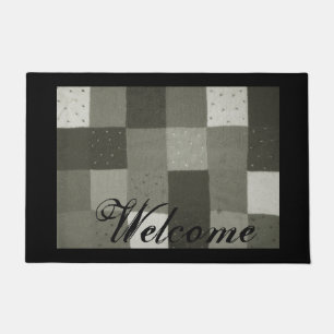 vintage black and white knittted patchwork design doormat