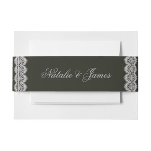 Vintage Black And White Lace Old Money Wedding Invitation Belly Band