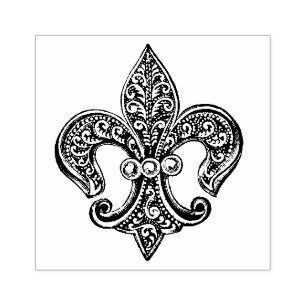Vintage Black and White Lacy Fleur De Lis Rubber Stamp