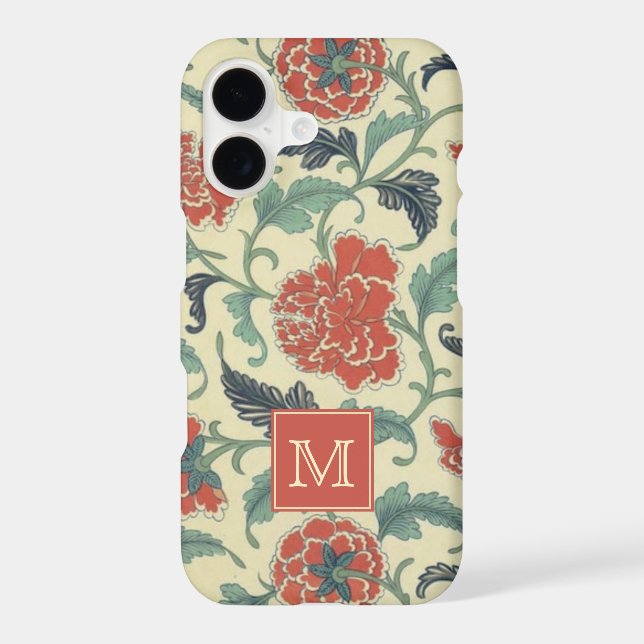 Vintage Black and White Leaf Pattern Monogram (Back)