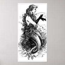 Vintage Black and White Mermaid Poster