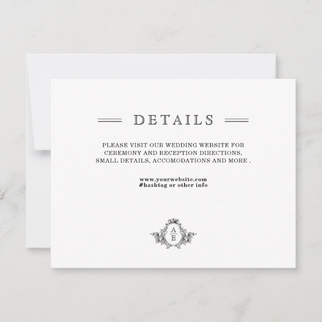 Vintage Black and White Monogram Enclosure Card (Front)