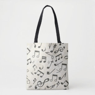 vintage black and white music notes musician tote bag
