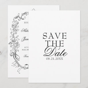 Vintage Black And White Old Money Fancy Wedding Save The Date
