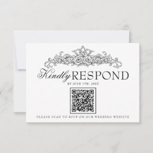 Vintage Black And White Old Money QR Code Wedding RSVP Card