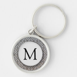 Vintage Black and White Pattern Monogram Keychain