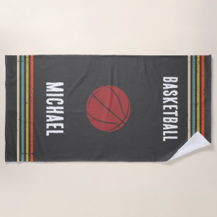 Vintage Black and White Personalized Basketball  Beach Towel