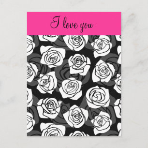 Vintage black and white rose 'I love you' Postcard