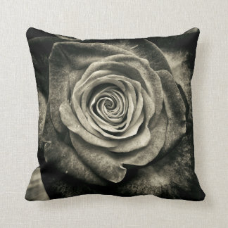 Vintage Black and White Rose Throw Pillow