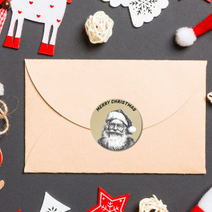 Vintage Black and White Santa Gold Classic Round Sticker