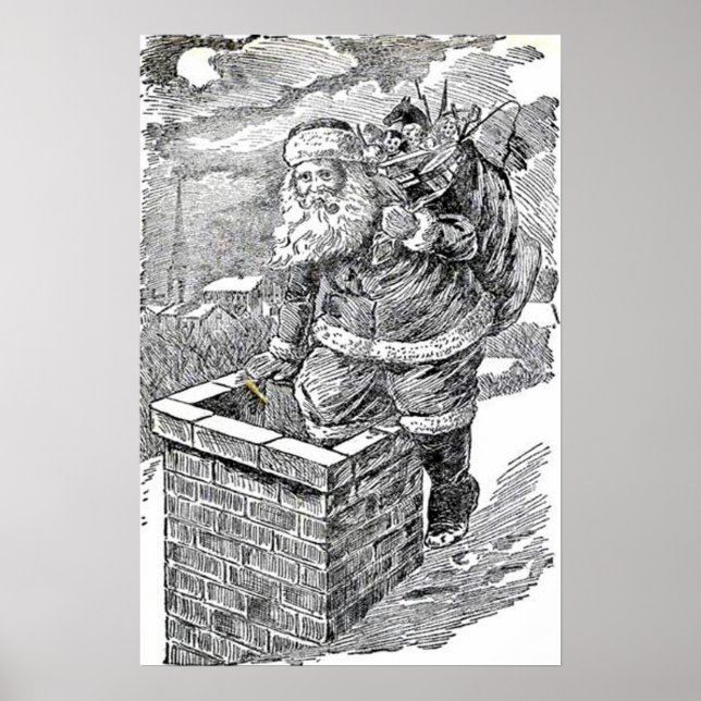 Vintage Black and White Santa Scarf Poster (Front)