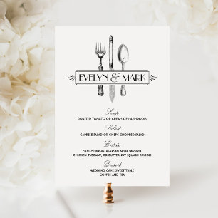 Vintage Black and White Silverware Wedding Menu