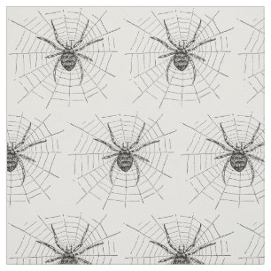 Vintage Black and White Spider Illustration Fabric