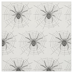 Vintage Black and White Spider Illustration Fabric