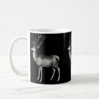 Vintage black and white Stag illustration, Coffee Mug