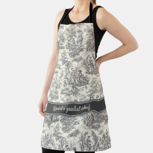 Vintage black and white toile de jouy printed apron