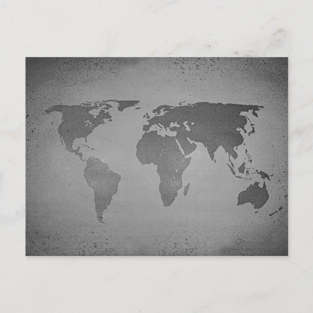 Vintage black and white world map postcard (Front)