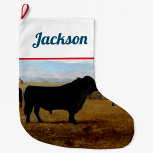 Vintage Black Angus Bull Large Christmas Stocking
