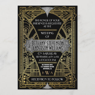 Vintage Black Argent Art Déco Invitations de maria