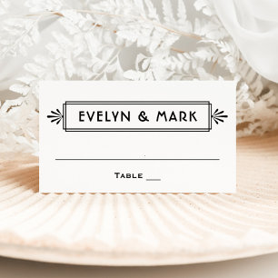Vintage Black Art Deco Frame Monogram Wedding Place Card