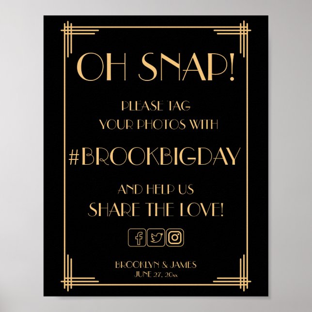Vintage Black Art Deco Gatsby Hashtag Sign 8x10 (Front)