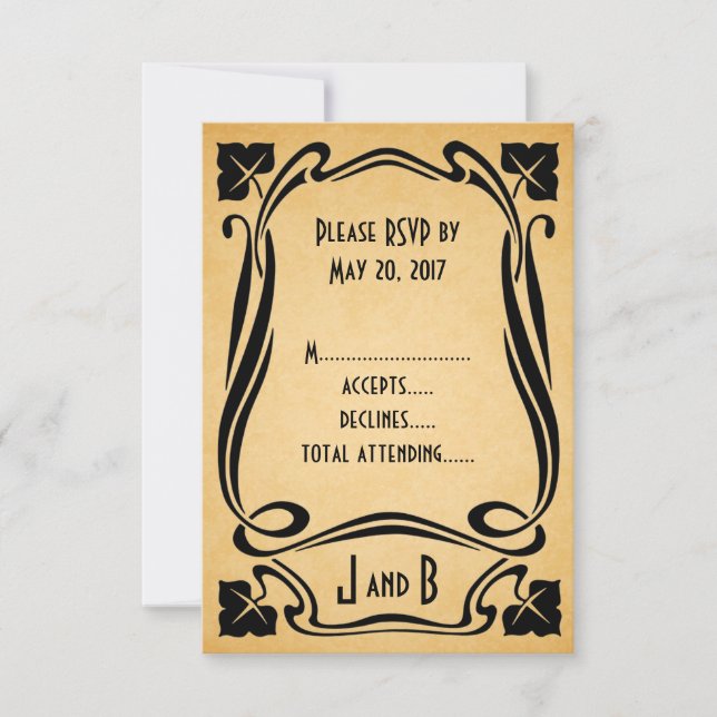Vintage Black Art Deco Wedding RSVP Cards (Front)