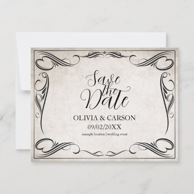 Vintage Black Art Deco Wedding Save the Date (Front)