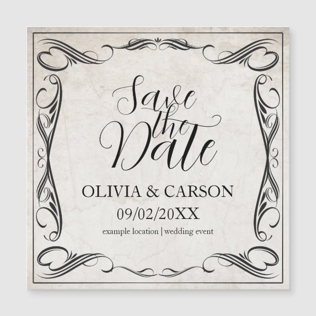 Vintage Black Art Deco Wedding Save the Date (Front)