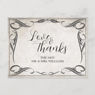 Vintage Black Art Deco Wedding ThankYou Holiday Postcard