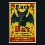 Vintage Black Bat Firecracker Label Poster<br><div class="desc">Bring home the thrill of vintage fireworks with this Vintage Black Bat Firecracker Poster. A tribute to classic Macau packaging design, it features rich red and gold tones, ornate dragons, and a bold cartoon bat bursting with mid-century charm. Perfect for fans of retro art, vintage advertising, and nostalgic decor. Original...</div>