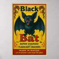Vintage Black Bat Firecracker Label Poster