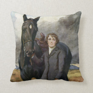 Vintage Black Beauty horse from Sewell book Throw Pillow