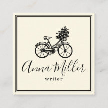 Vintage Black Bicycle Flowers Writer Beige Retro