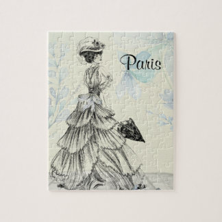 Vintage Black, Blue and White Paris Jigsaw Puzzle