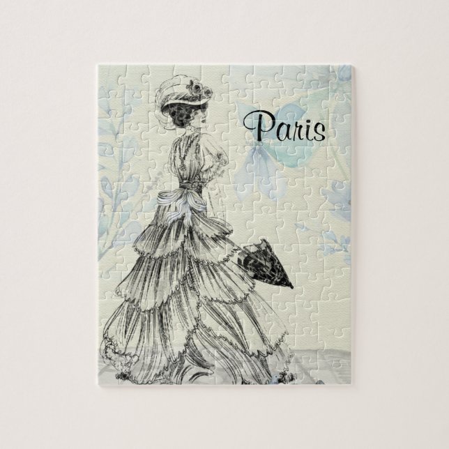Vintage Black, Blue and White Paris Jigsaw Puzzle (Vertical)
