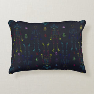 Vintage Black Blue Glowing Skeleton Sugar Skull Accent Pillow