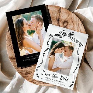 Vintage Black Bow 2 Photo Wedding Save The Date