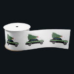 Vintage Black Cab Taxi Christmas Pattern   Satin Ribbon<br><div class="desc">A Black city cab is driving home for Christmas,  with a Christmas tree,  decorated with a red Xmas bow. Thoughtful Christmas gift for a cab driver,  a taxi driver. Xmas Black cab snow,  winter quirky illustration for all cab drivers.</div>