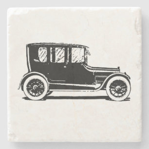 Vintage Black Car Illustration Stone Coaster