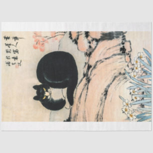 Vintage Black Cat and Narcissus by Zhu Ling   Tissue Paper