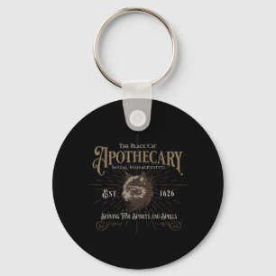 Vintage Black Cat Apothecary Gothic Witchy Spooky Keychain