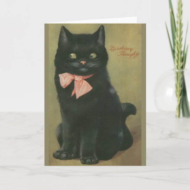 Vintage Black Cat Birthday Greeting Card (Front)