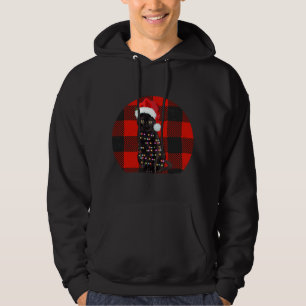 Vintage Black Cat Christmas lights plaid Cat Lover Hoodie