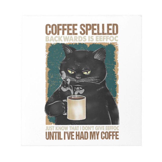 Vintage Black Cat Coffee Spelled Backwards Notepad (Front)