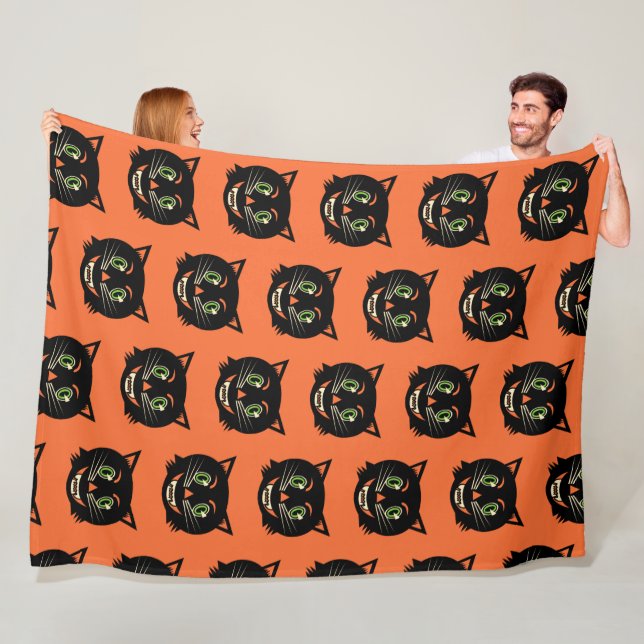 Vintage Black Cat Fleece Blanket (In Situ)