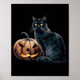 Vintage Black Cat Halloween Jack O Lantern Pumpkin Poster